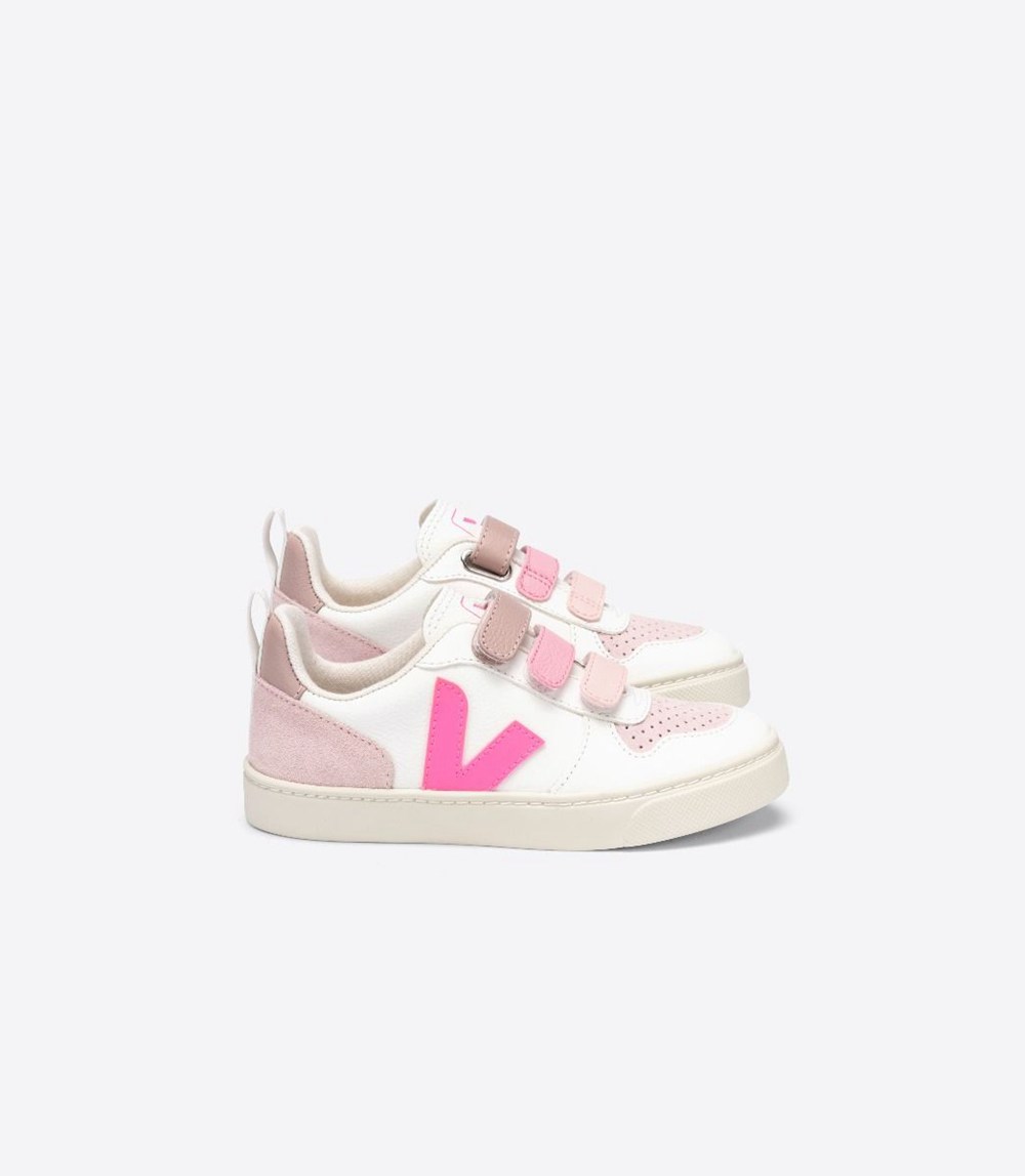 Veja Sneakers Copii - V-10 Velcro Chromefree - Albi/Roz - 3907458-JA